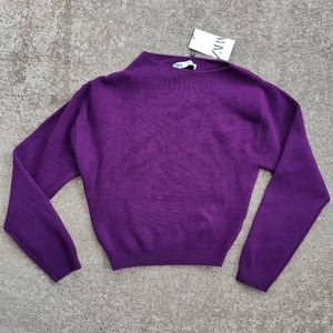 NWT ZARA Knit Sweater with Asymmetric Neck Burgundy Purple Size Small 9598/025